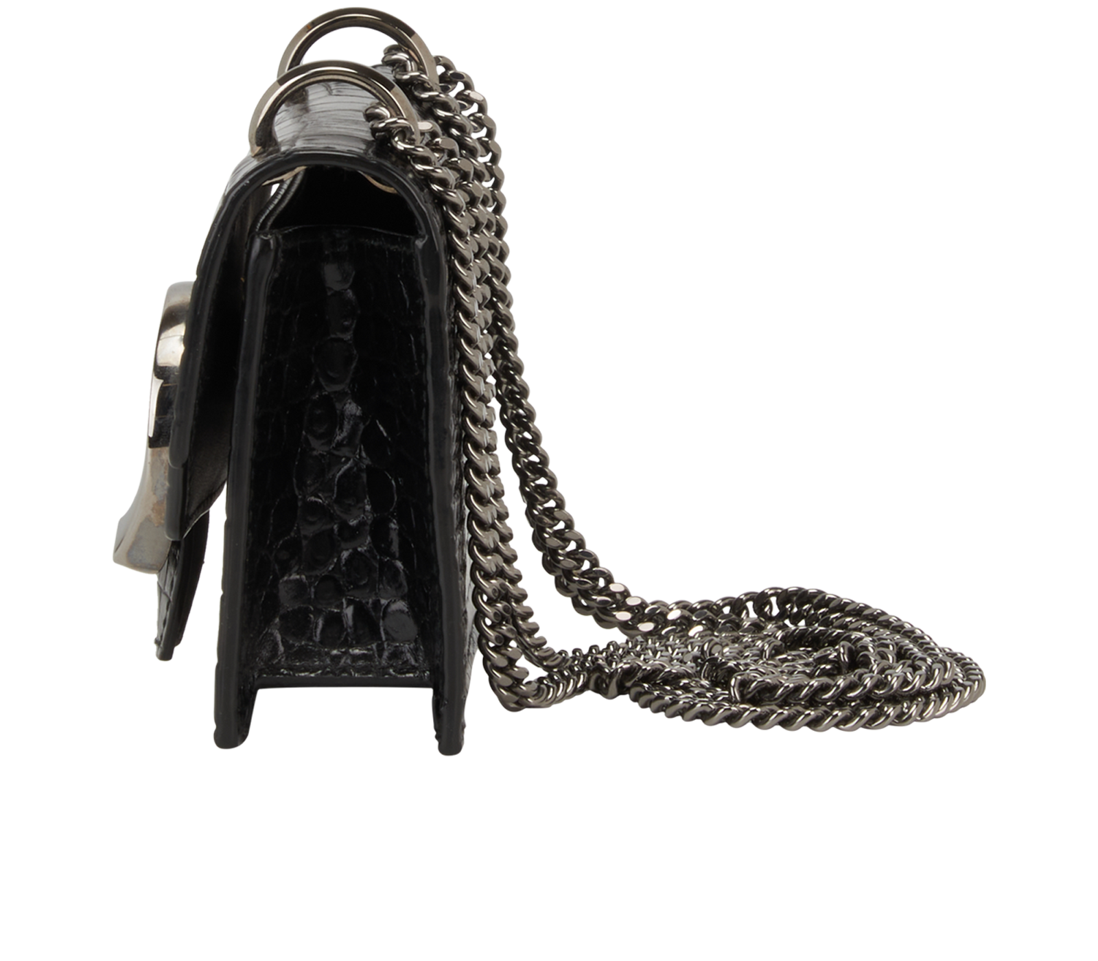 Paris Mini Croc Embossed Crossbody, &pound;295, Handbags, Black, Leather, Bottom view